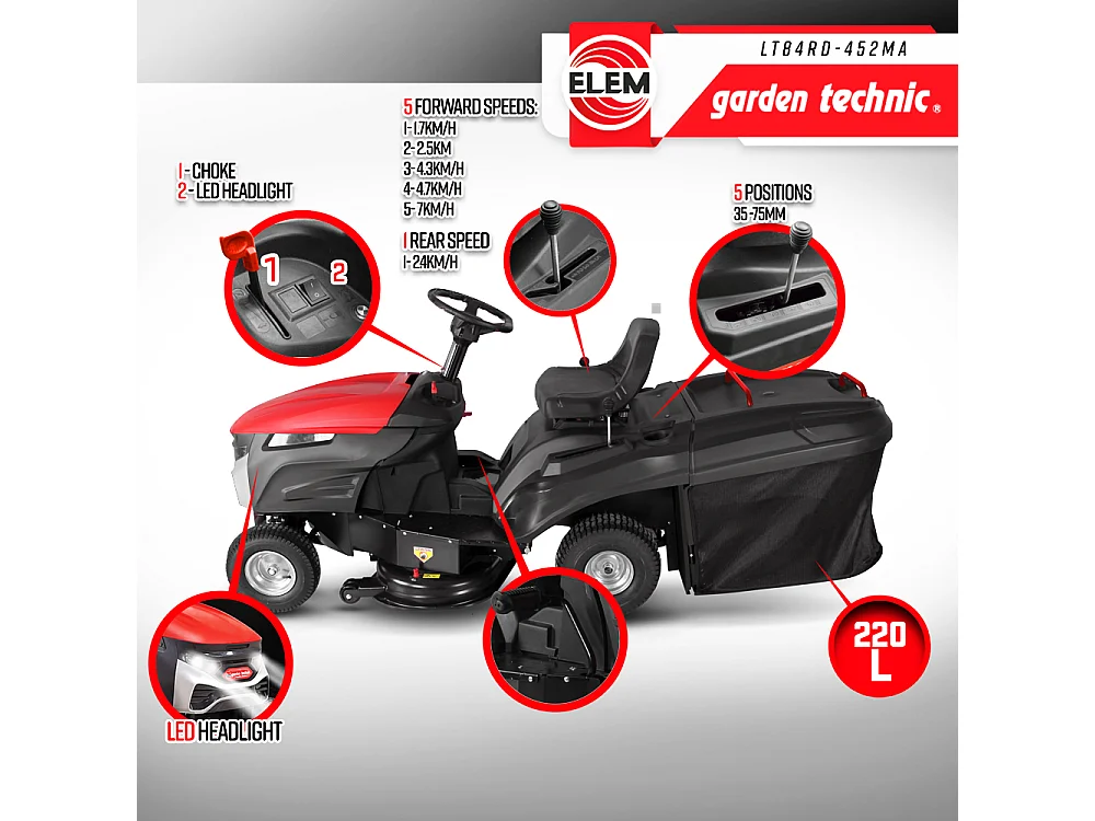 Thermische zitmaaier Elem Garden Technic 452cc - Maaibreedte 84 cm