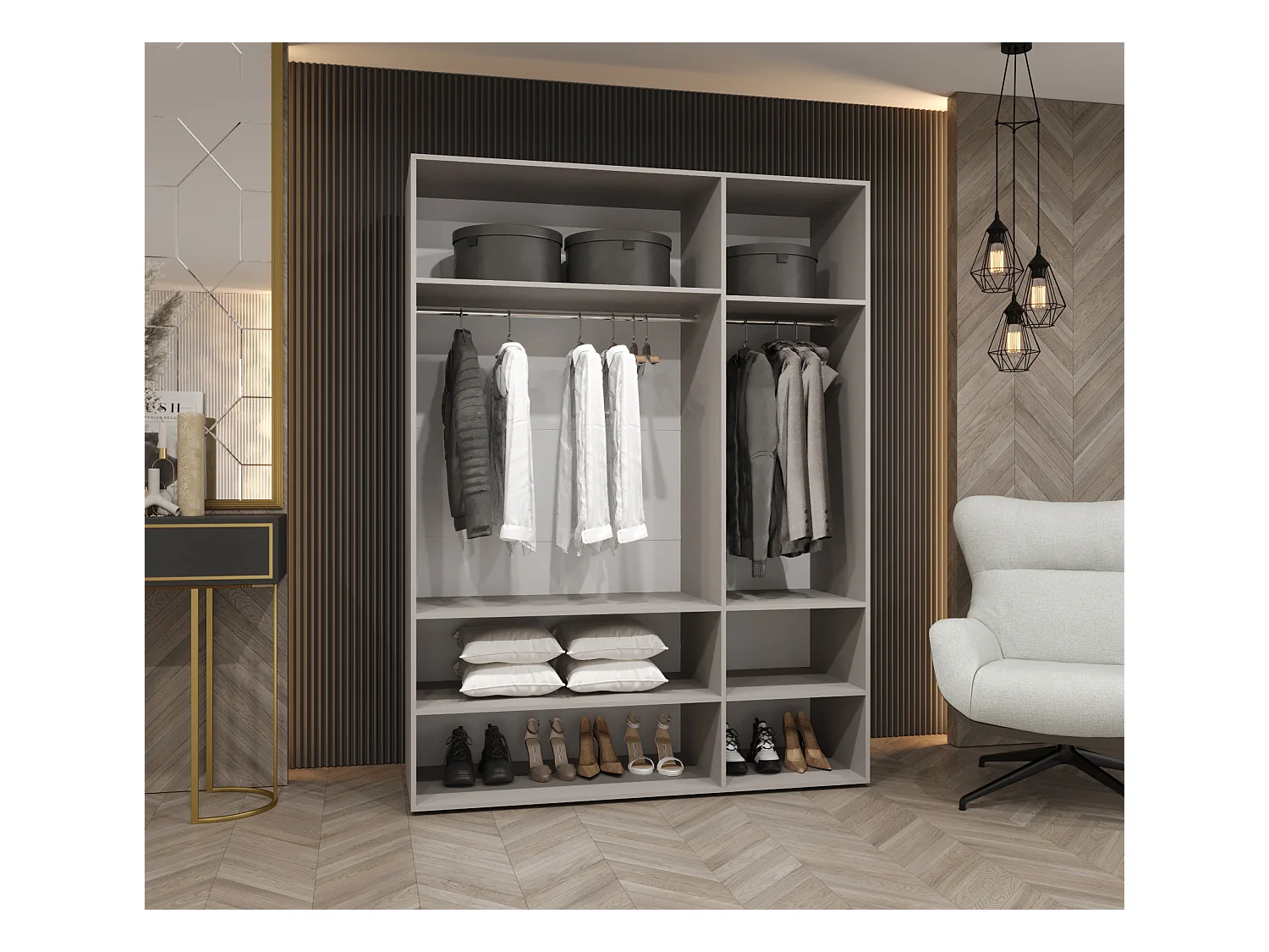 Drehtürenschrank Alicante 3 202/150/52 3-türig (Weiß + Griffe: Gold)