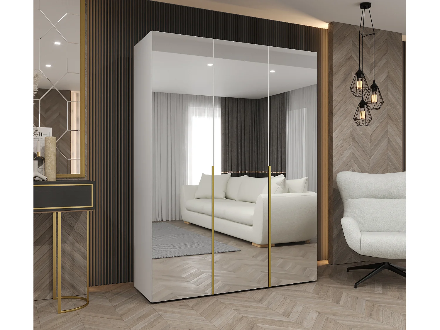 Armoire à portes battantes Alicante 3 202/150/52 3 portes (blanc/doré)