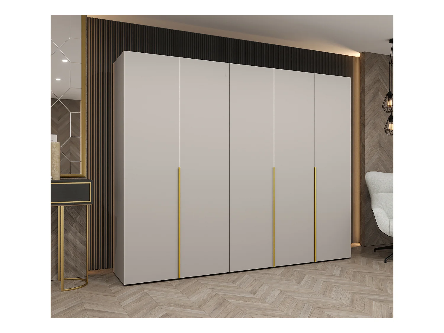 Armoire à portes battantes Alicante 1 202/250/52 5 portes (cachemire/doré)
