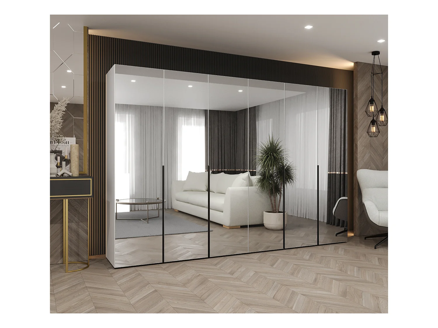 Draaideurkast Alicante 3 202/300/52 6-deurs (wit/zwart)