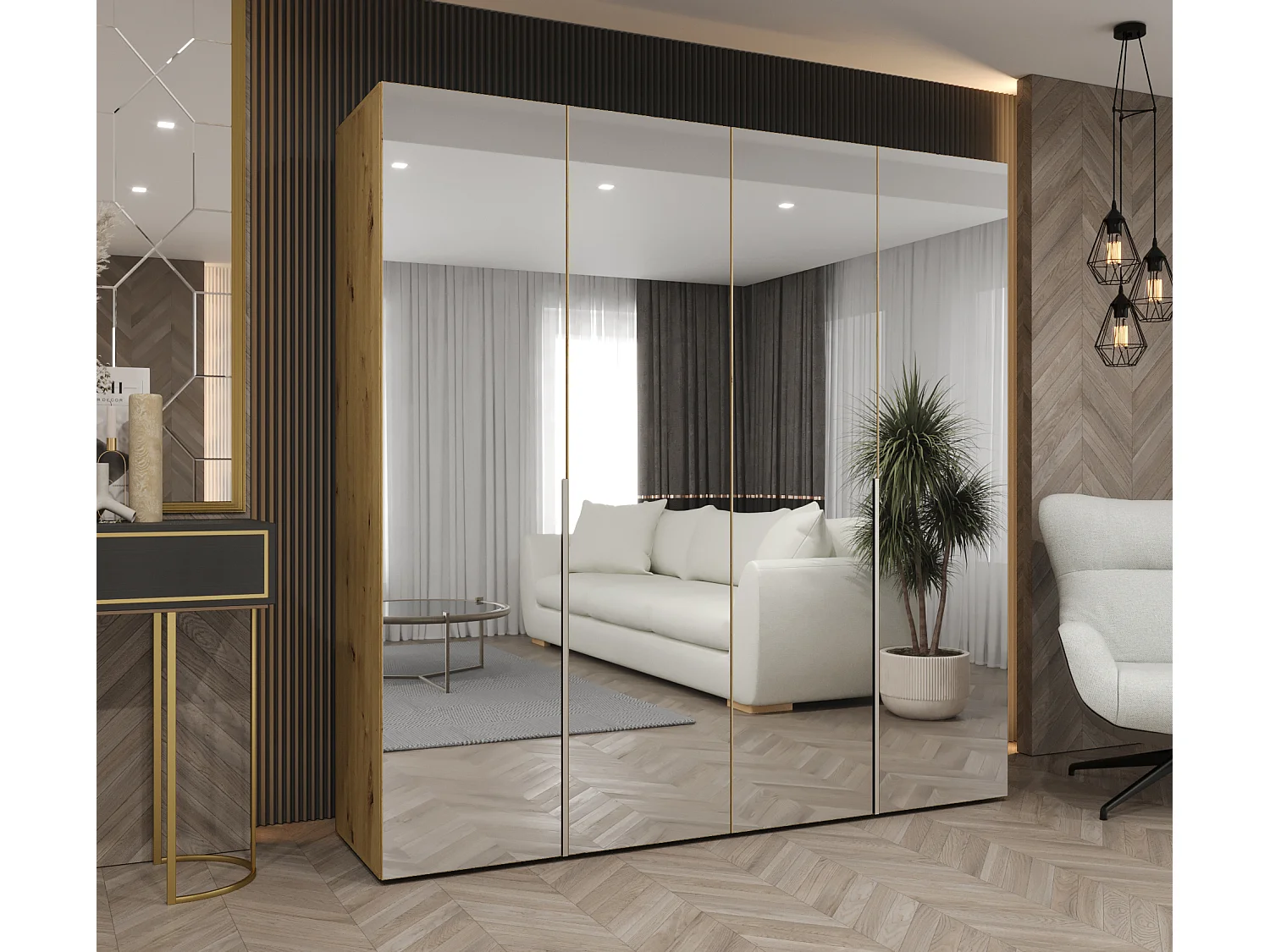 Drehtürenschrank Alicante 3 202/200/52 4-türig (Artisan Eiche + Griffe: Kaschmir)