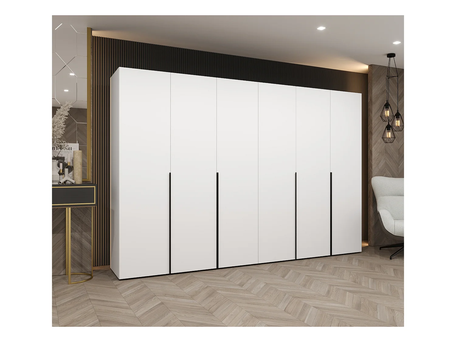 Draaideurkast Alicante 1 202/300/52 6-deurs (wit/zwart)