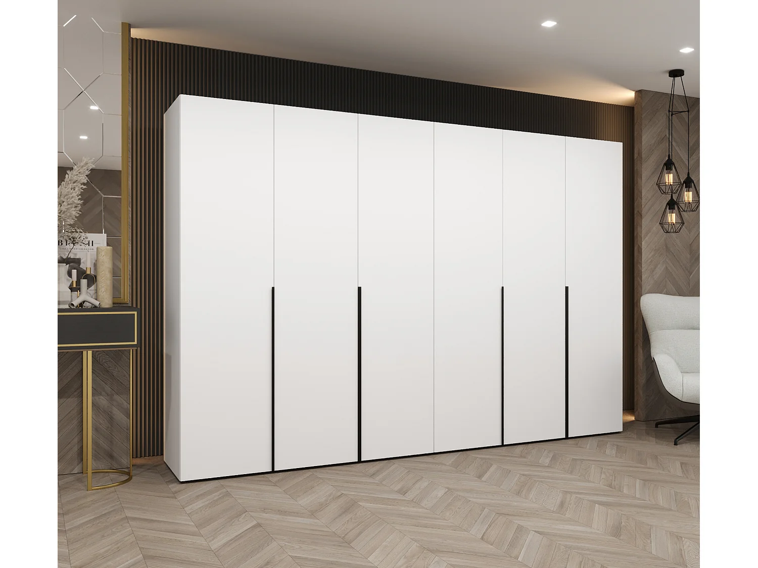 Armoire à portes battantes Alicante 1 202/300/52 6 portes (blanc/noir)