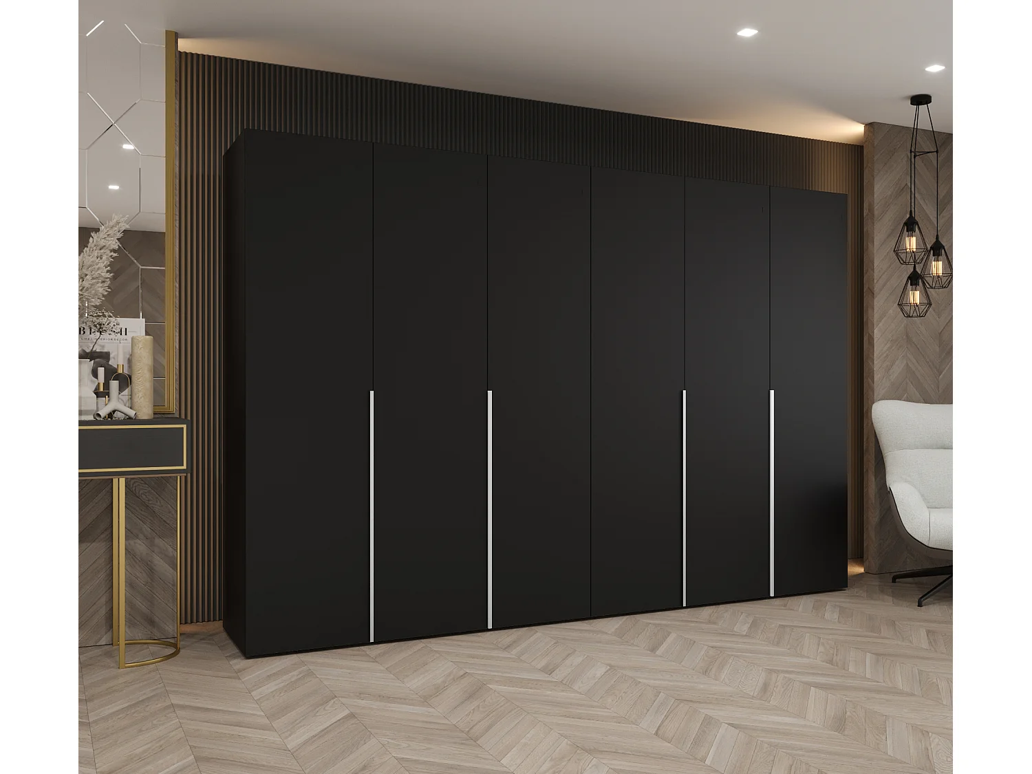 Draaideurkast Alicante 1 202/300/52 6-deurs  (wit/goud)