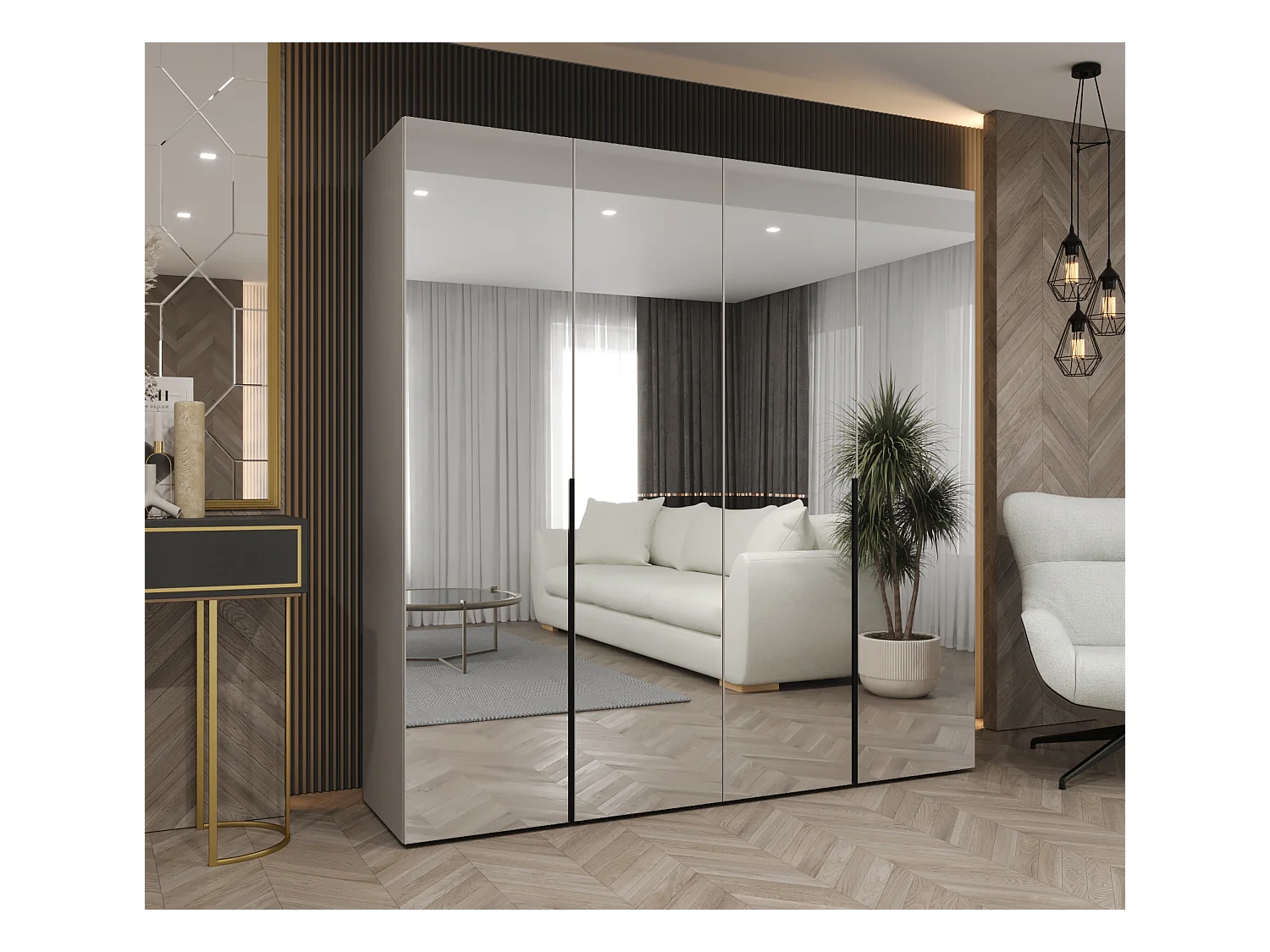 Armadio Alicante 3 con ante battenti 202/200/52 4 ante (cachemire/nero)