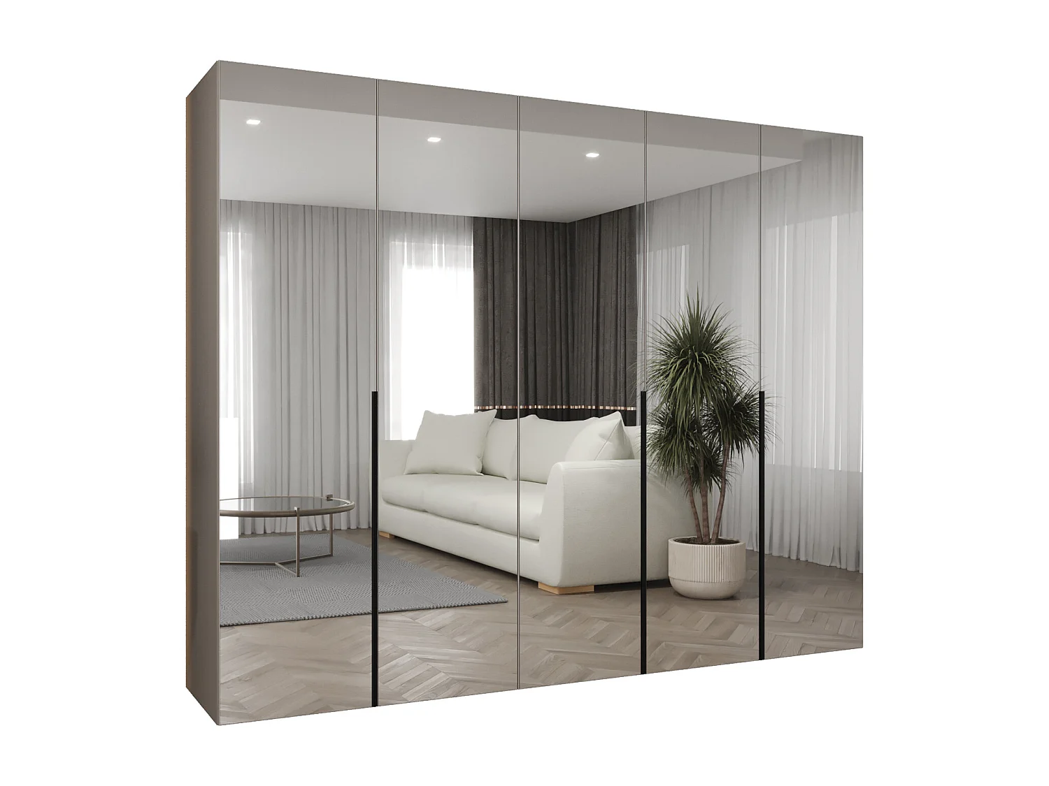 Drehtürenschrank Alicante 3 202/250/52 5-türig (Kaschmir + Griffe: Schwarz)