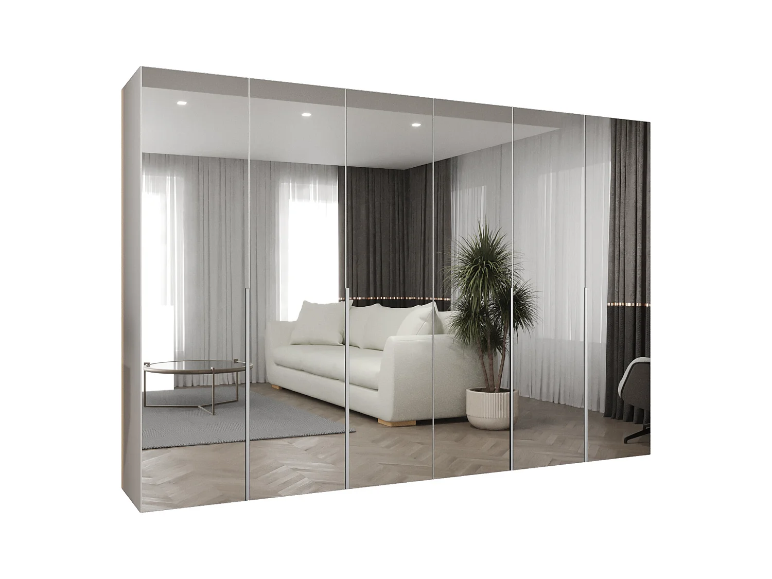 Drehtürenschrank Alicante 3 202/300/52 6-türig (Weiß + Griffe: Kaschmir)