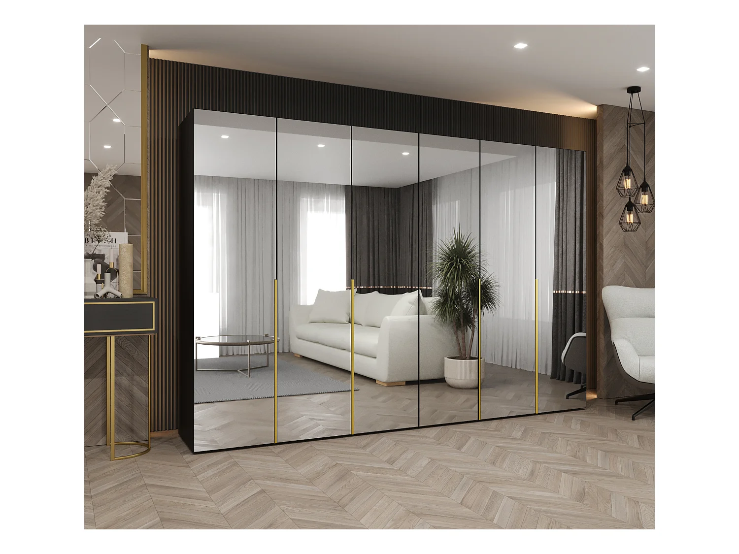 Armadio Alicante 3 con ante battenti 202/300/52 6 ante (nero/d'oro)