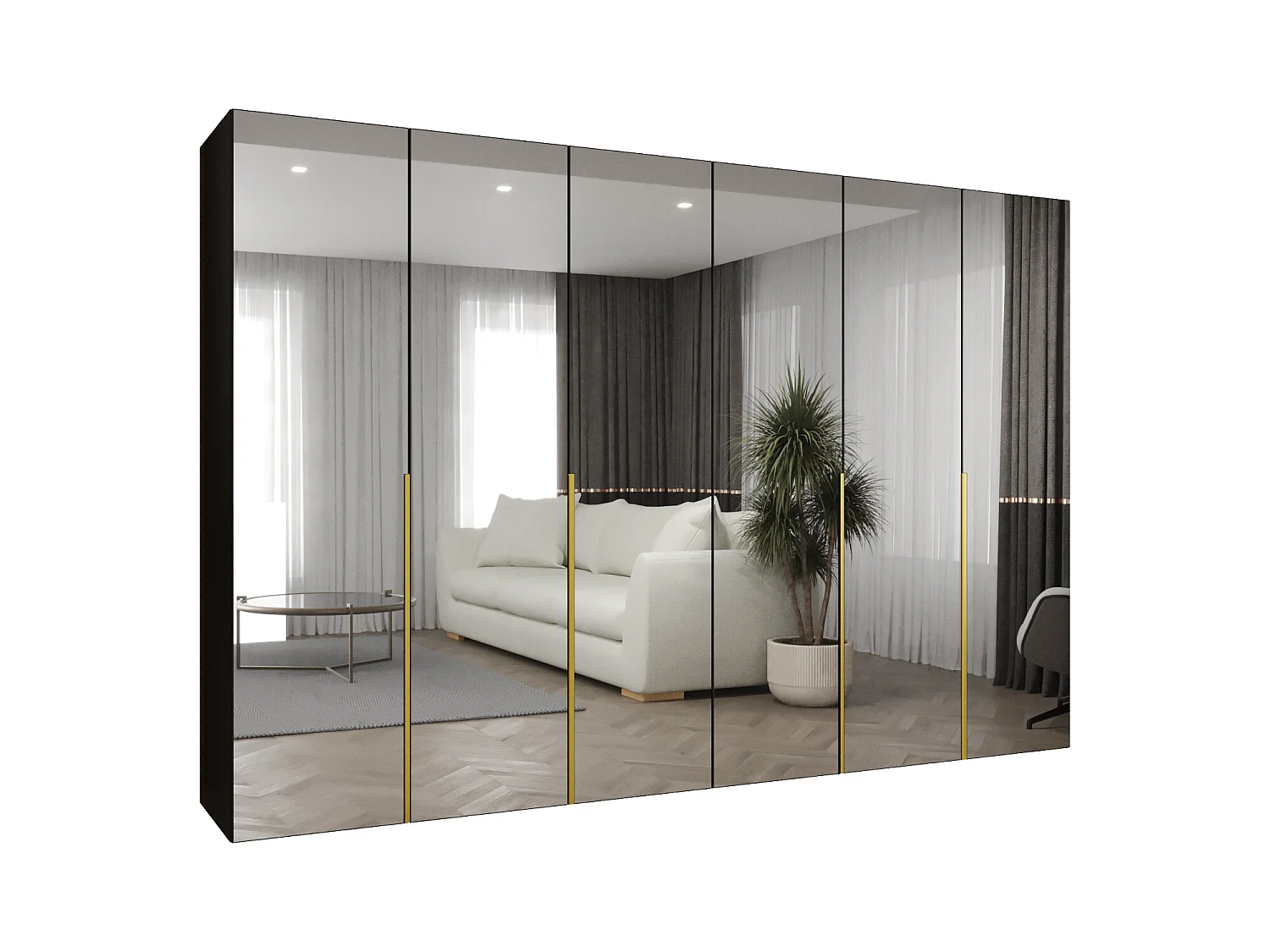 Drehtürenschrank Alicante 3 202/300/52 6-türig (Schwarz|Gold)