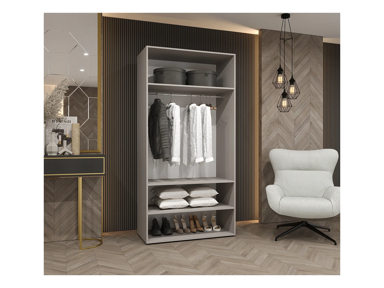 Drehtürenschrank Alicante 1 202/100/52 2-türig (Kaschmir + Griffe: Schwarz)