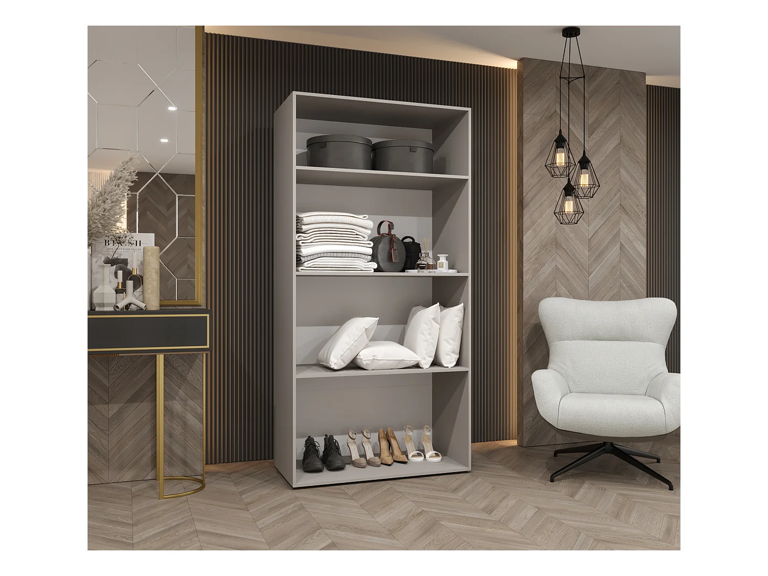 Drehtürenschrank Alicante 1 202/100/52 2-türig (Kaschmir + Griffe: Schwarz)