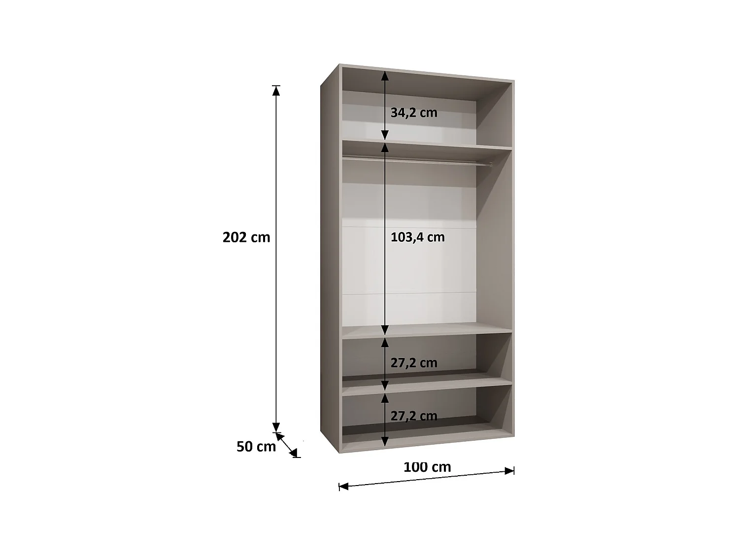Drehtürenschrank Alicante 1 202/100/52 2-türig (Kaschmir + Griffe: Schwarz)
