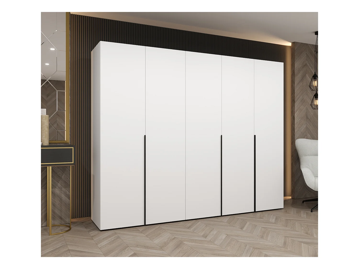 Armoire à portes battantes Alicante 1 202/250/52 5 portes (blanc/noir)