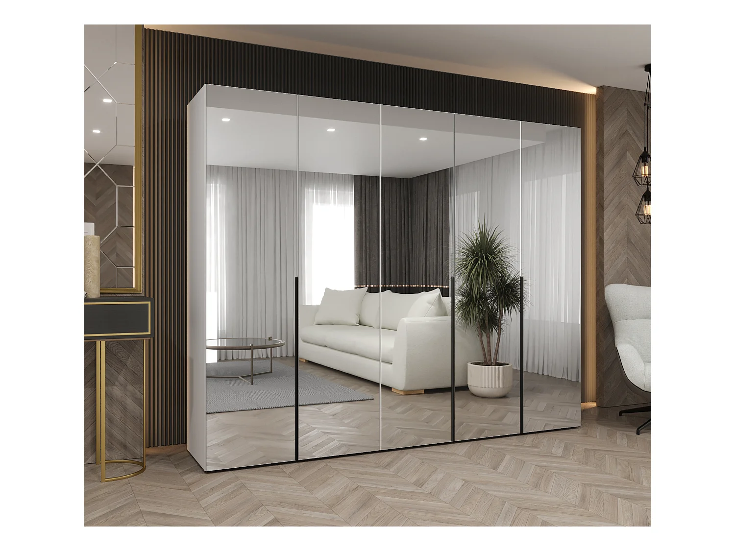 Armoire à portes battantes Alicante 3 202/250/52 5 portes (blanc/noir)