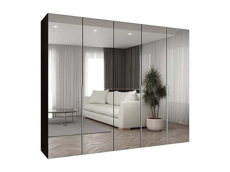 Drehtürenschrank Alicante 3 202/250/52 5-türig (Schwarz + Griffe: Kaschmir)