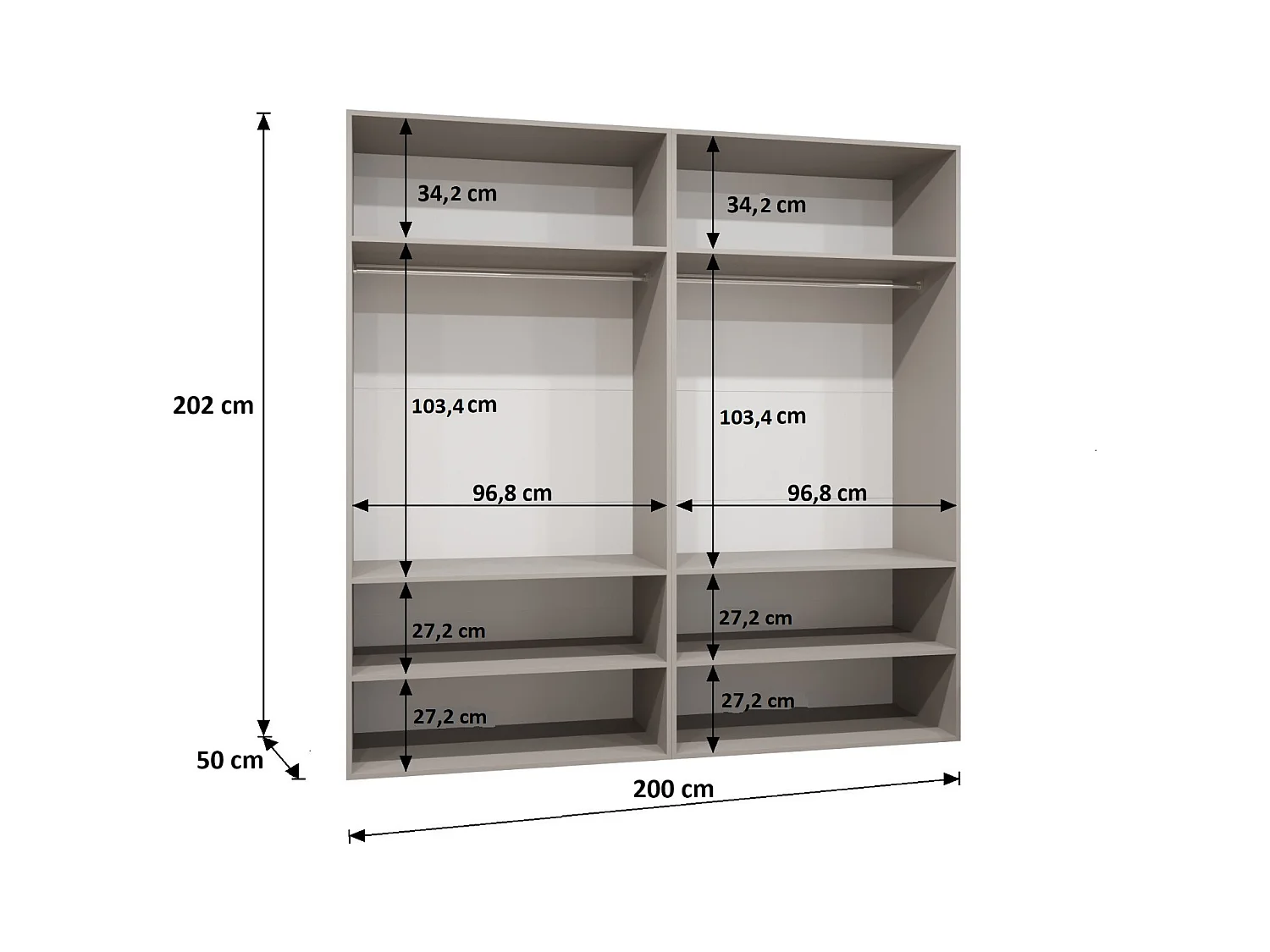 Drehtürenschrank Alicante 1 202/200/52 4-türig (Schwarz + Griffe: Kaschmir)