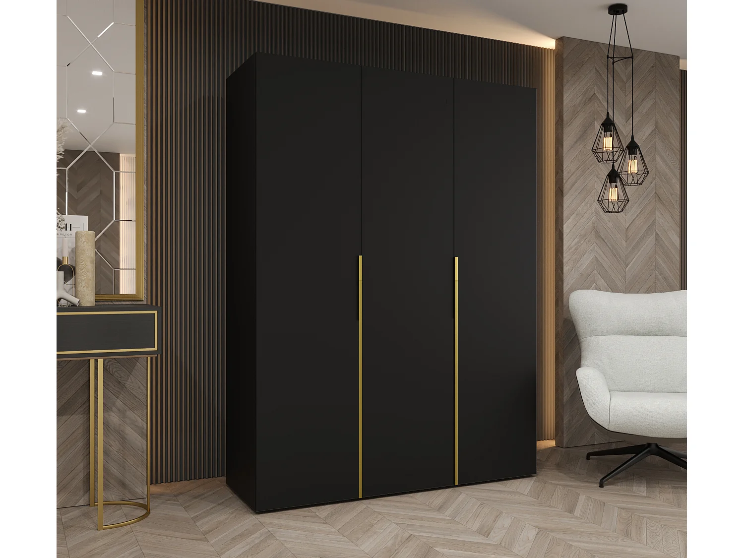 Armoire à portes battantes Alicante 1 202/150/52 3 portes (noir/doré)