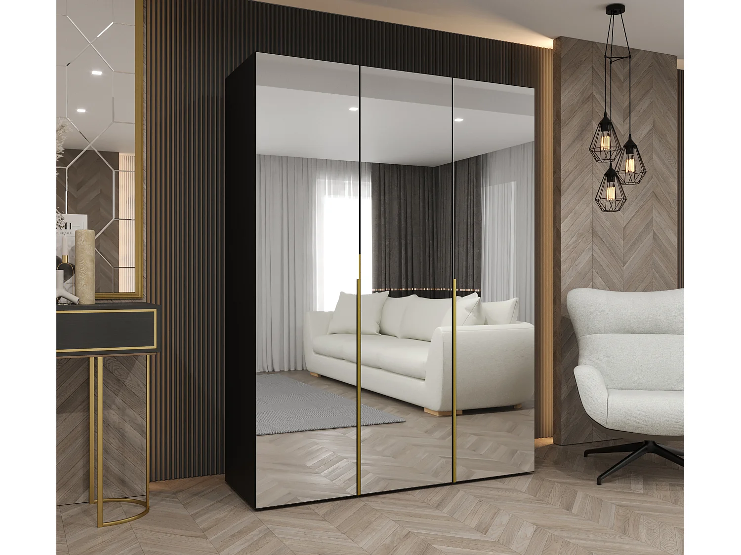 Armoire à portes battantes Alicante 3 202/150/52 3 portes (noir/doré)