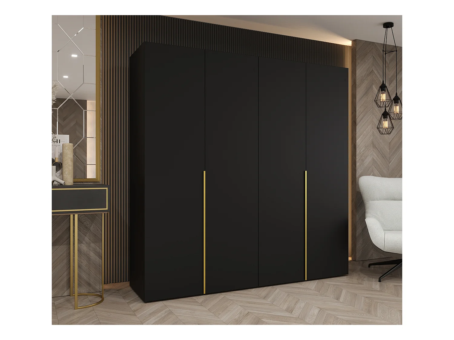 Draaideurkast Alicante 1 202/200/52 4-deurs  (wit/goud)