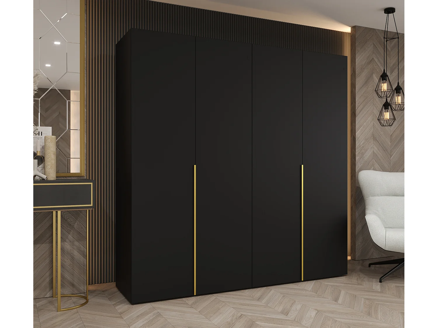 Armoire à portes battantes Alicante 1 202/200/52 4 portes (noir/doré)