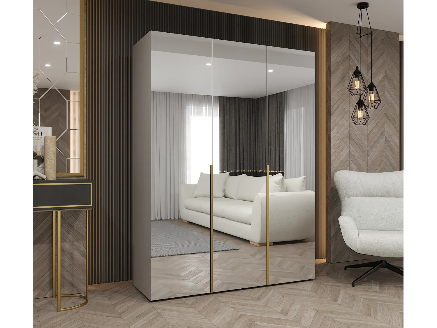 Armoire à portes battantes Alicante 3 202/150/52 3 portes (cachemire/doré)