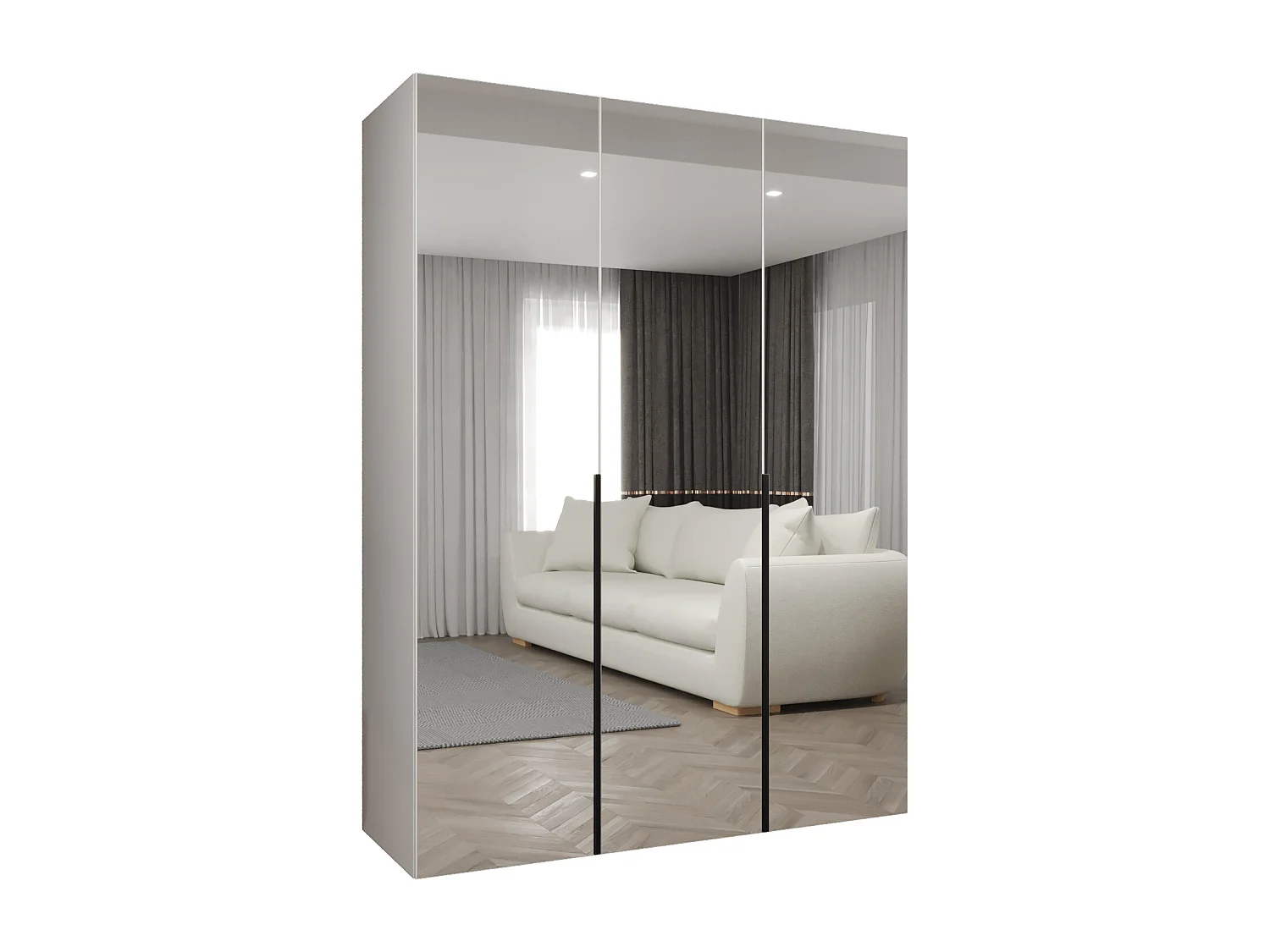 Drehtürenschrank Alicante 3 202/150/52 3-türig (Weiß + Griffe: Schwarz)