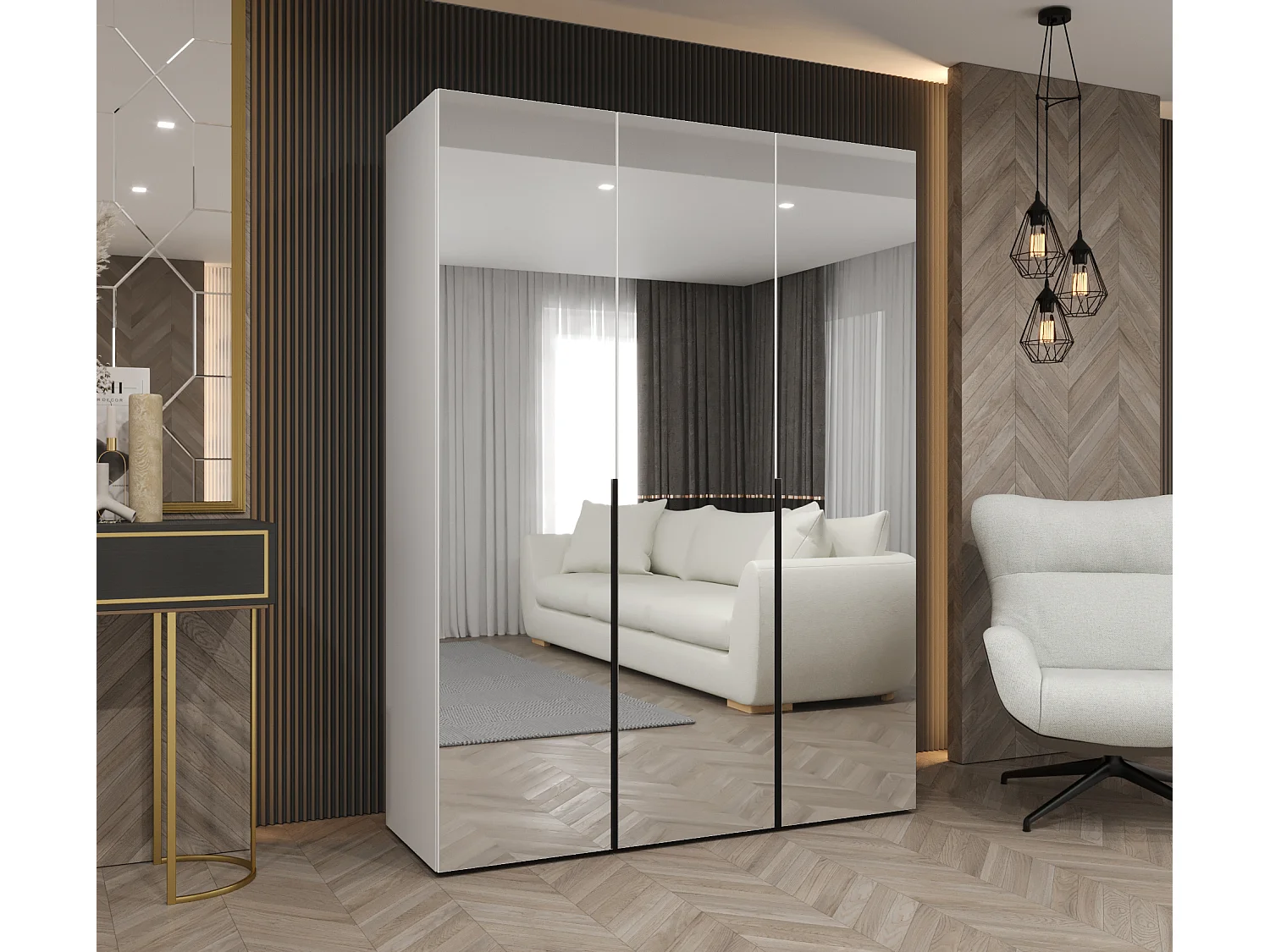 Armoire à portes battantes Alicante 3 202/150/52 3 portes (blanc/noir)