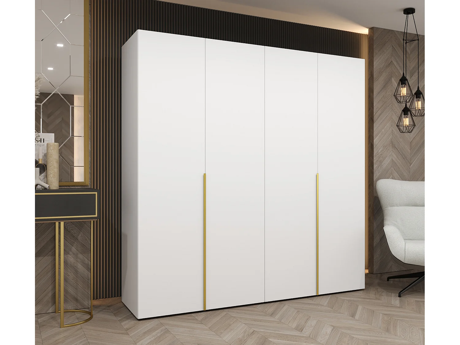 Armoire à portes battantes Alicante 1 202/200/52 4 portes (blanc/doré)
