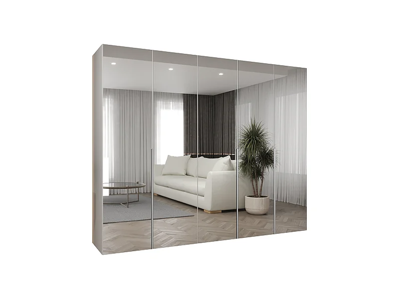 Drehtürenschrank Alicante 3 202/250/52 5-türig (Weiß + Griffe: Kaschmir)