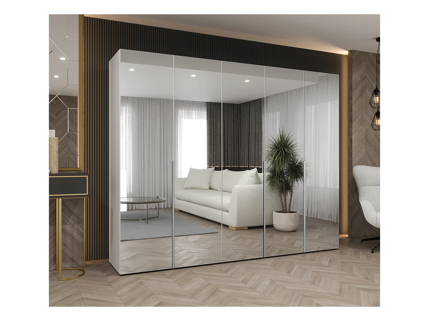 Armoire à portes battantes Alicante 3 202/250/52 5 portes (blanc/cachemire)