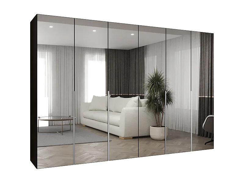 Drehtürenschrank Alicante 3 202/300/52 6-türig (Schwarz + Griffe: Kaschmir)