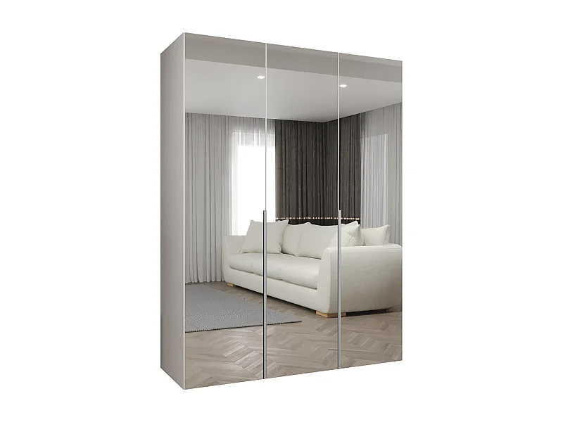 Drehtürenschrank Alicante 3 202/150/52 3-türig (Weiß + Griffe: Kaschmir)