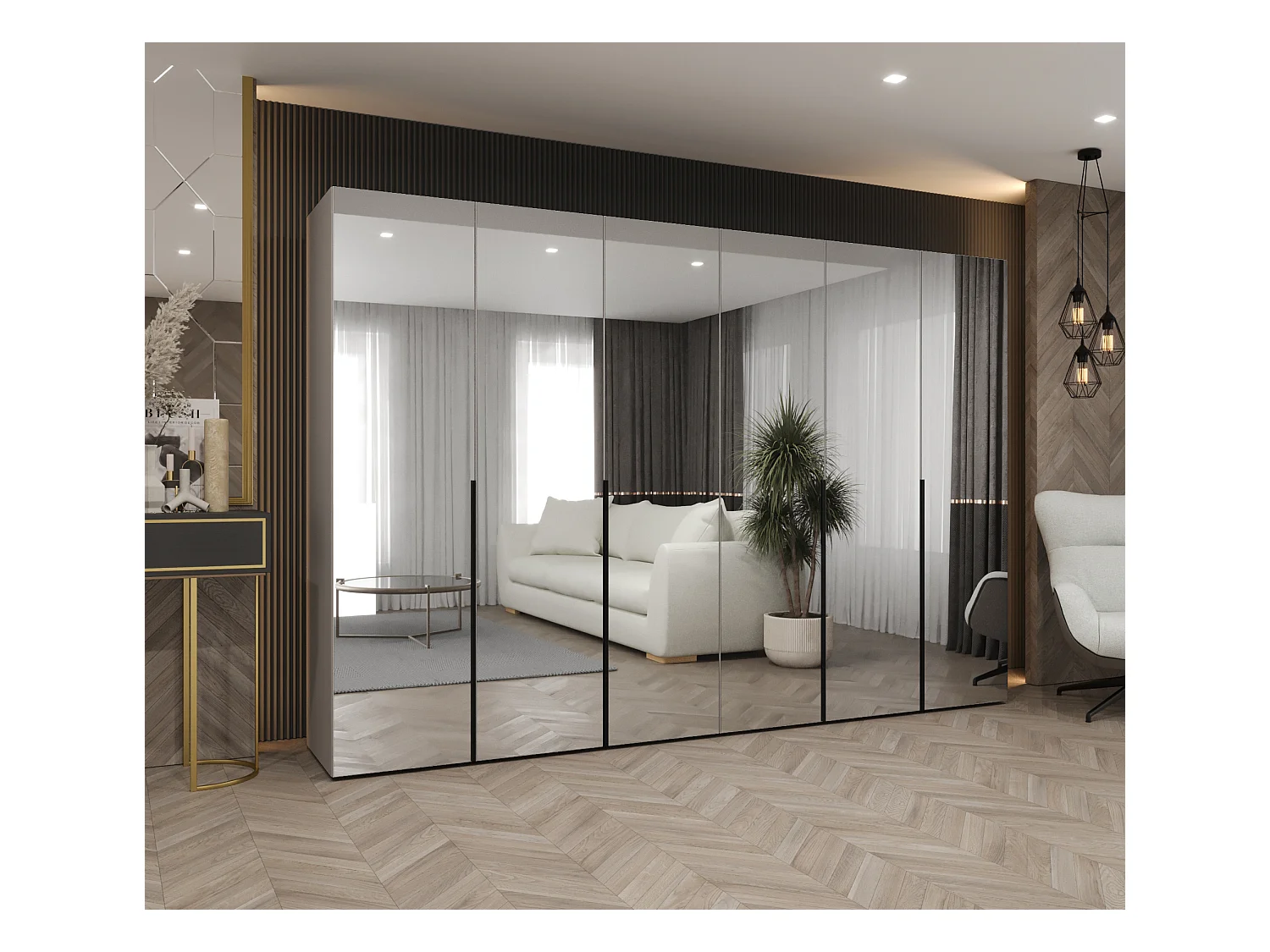 Draaideurkast Alicante 3 202/300/52 6-deurs  (wit/goud)