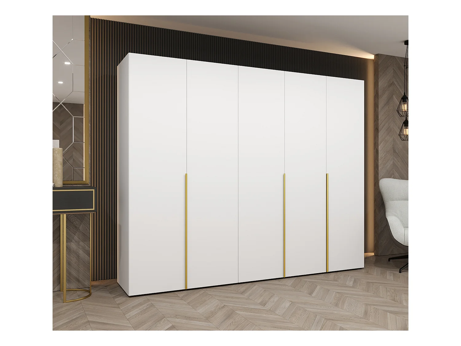 Armoire à portes battantes Alicante 1 202/250/52 5 portes (blanc/doré)