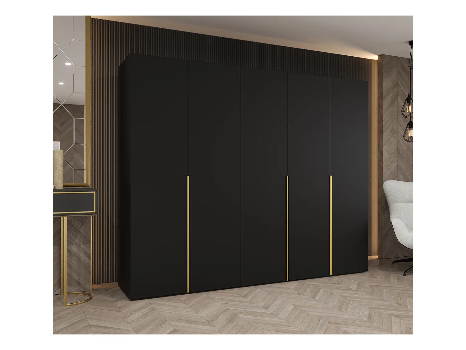 Armoire à portes battantes Alicante 1 202/250/52 5 portes (noir/doré)