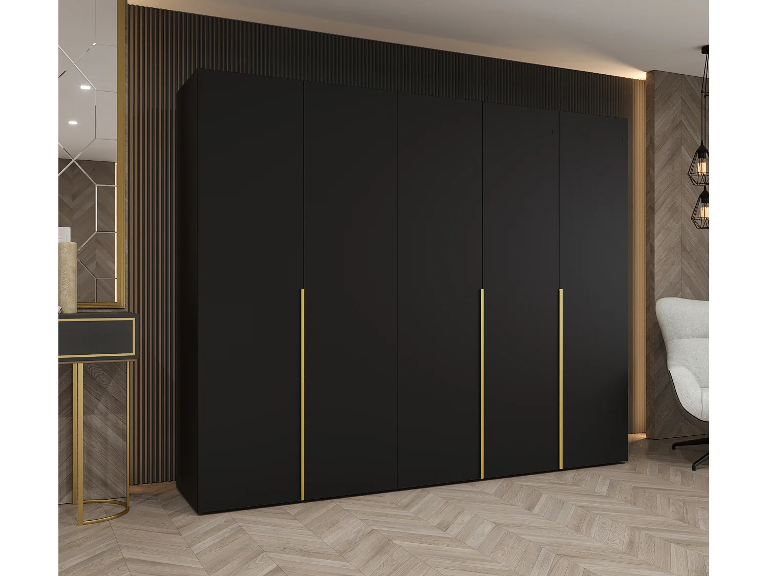 Armoire à portes battantes Alicante 1 202/250/52 5 portes (noir/doré)