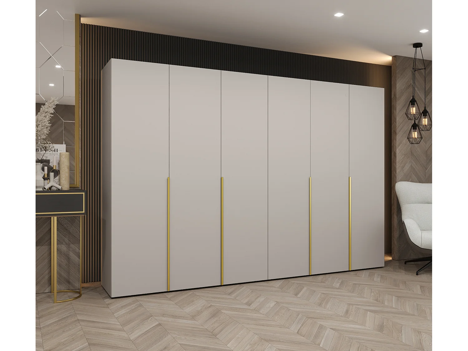 Armoire à portes battantes Alicante 1 202/300/52 6 portes (cachemire/doré)