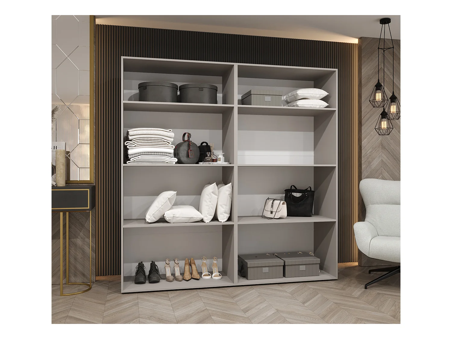 Drehtürenschrank Alicante 3 202/200/52 4-türig (Schwarz + Griffe: Kaschmir)