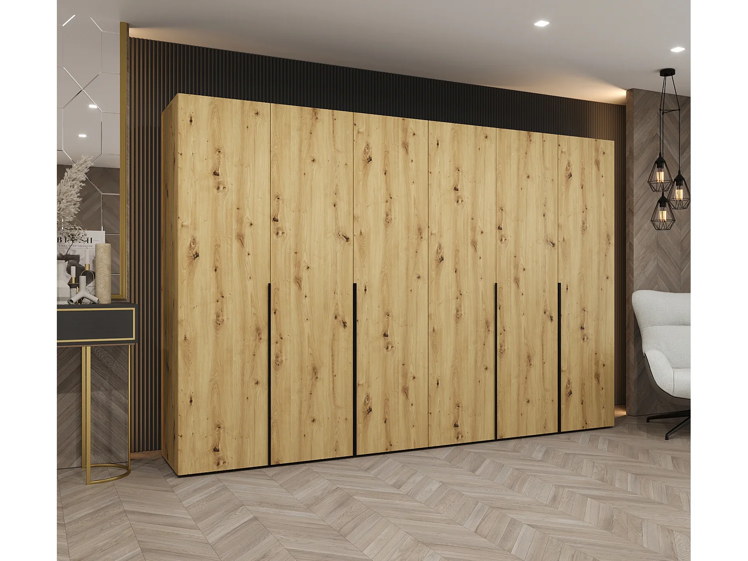 Armoire à portes battantes Alicante 1 202/300/52 6 portes (artisan/noir)