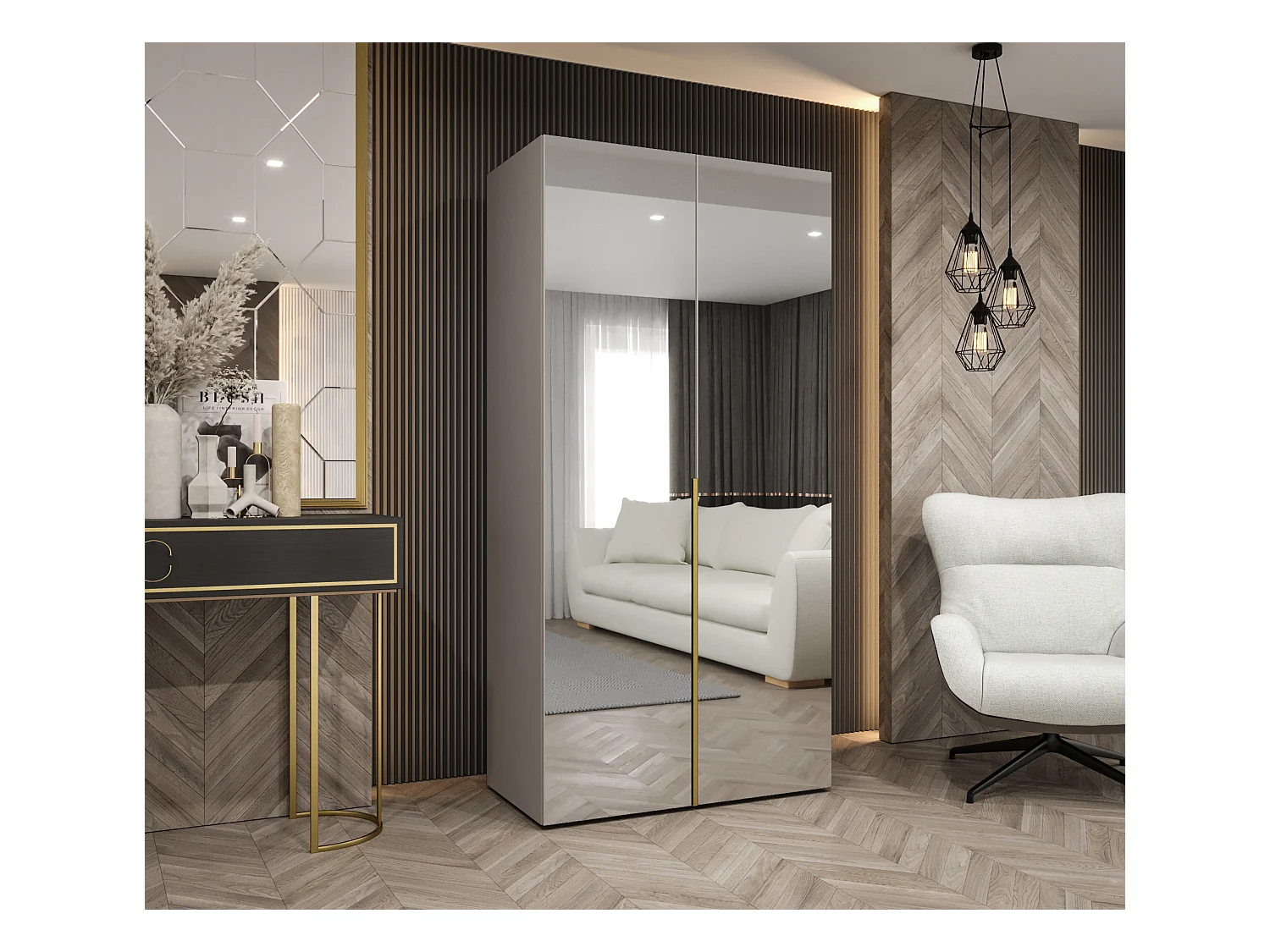 Armoire à portes battantes Alicante 3 202/100/52 2 portes (cachemire/doré)