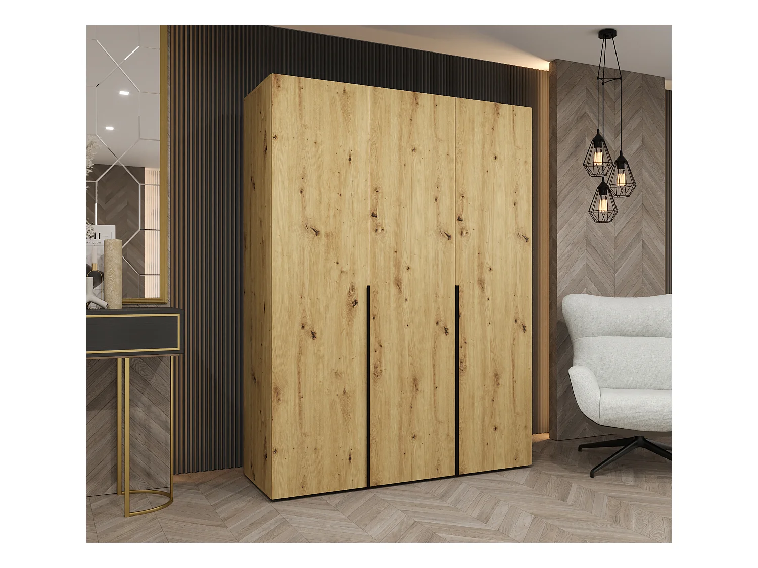 Armoire à portes battantes Alicante 1 202/150/52 3 portes (artisan/noir)