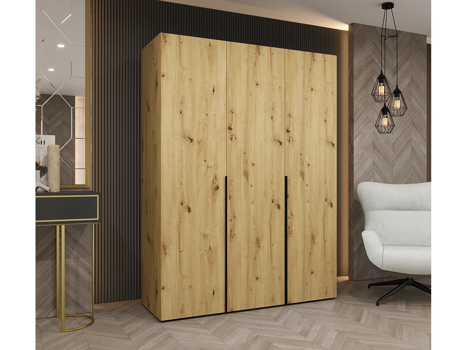 Armoire à portes battantes Alicante 1 202/150/52 3 portes (artisan/noir)