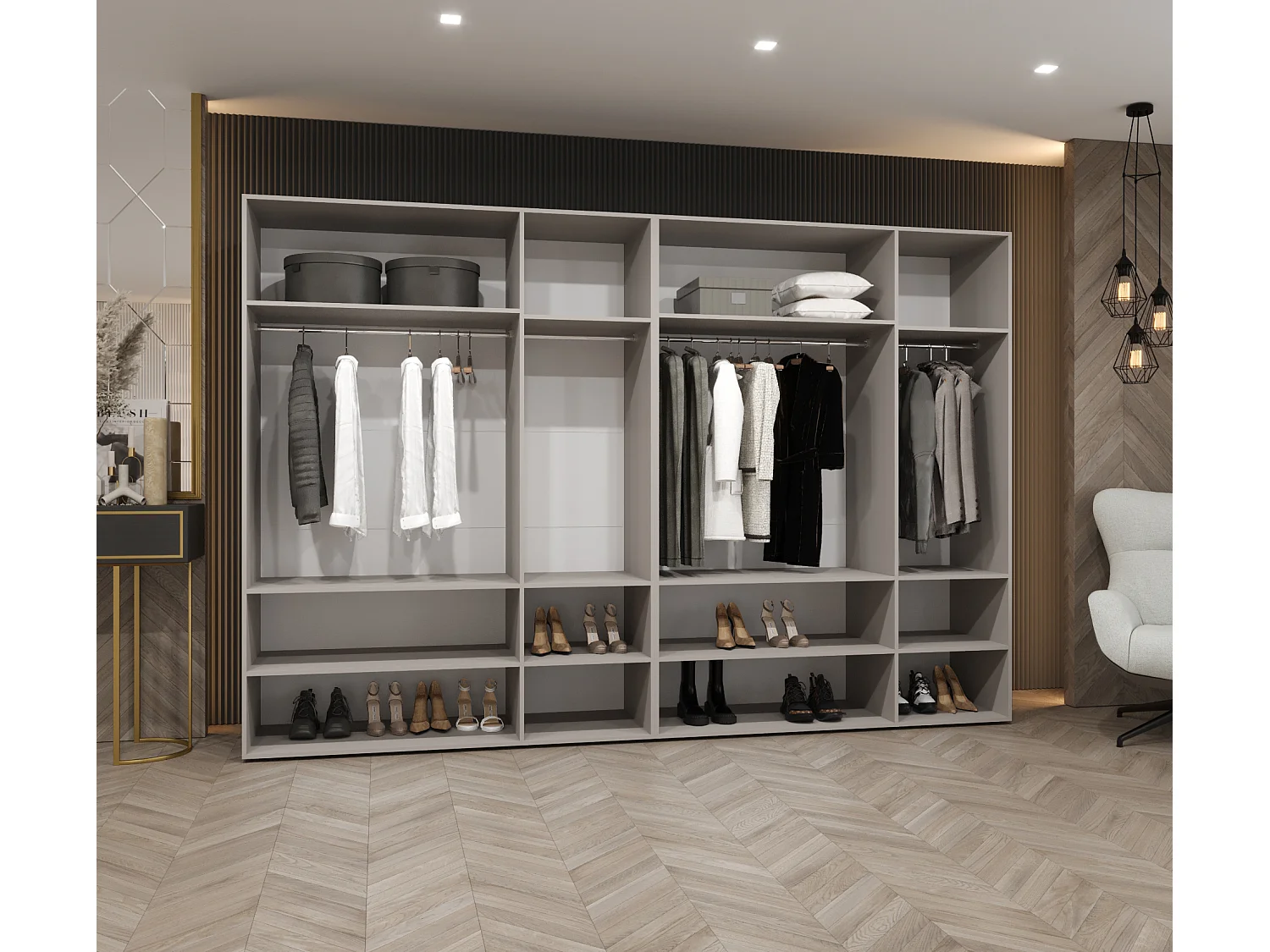 Drehtürenschrank Alicante 3 202/300/52 6-türig (Kaschmir + Griffe: Kaschmir)