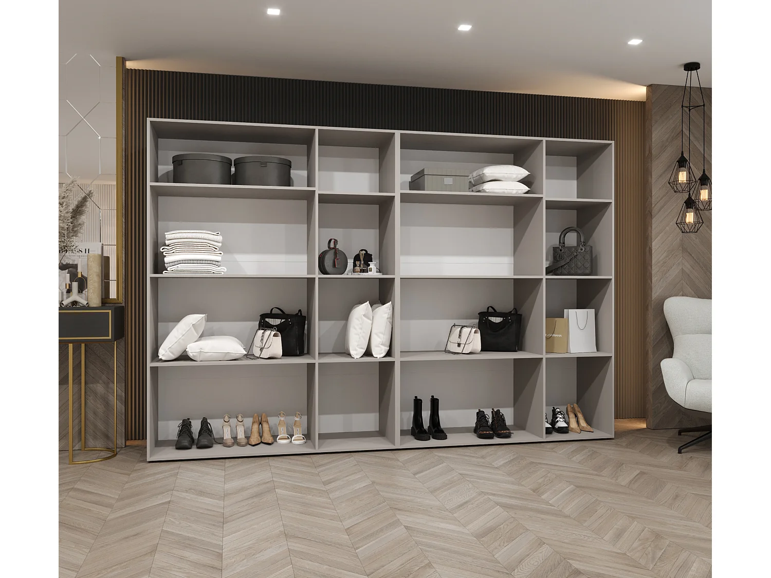 Drehtürenschrank Alicante 3 202/300/52 6-türig (Kaschmir + Griffe: Kaschmir)