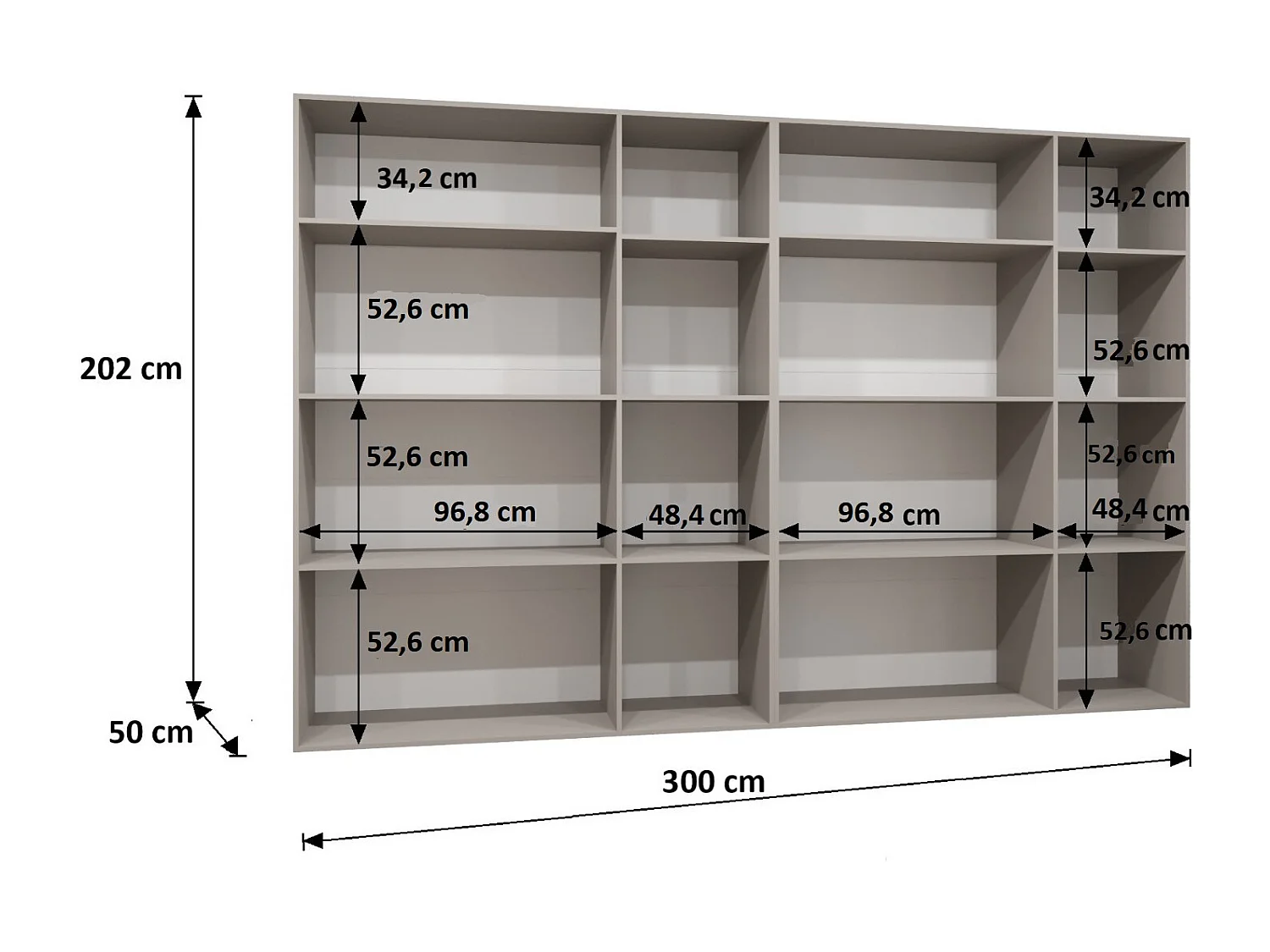 Drehtürenschrank Alicante 3 202/300/52 6-türig (Kaschmir + Griffe: Kaschmir)