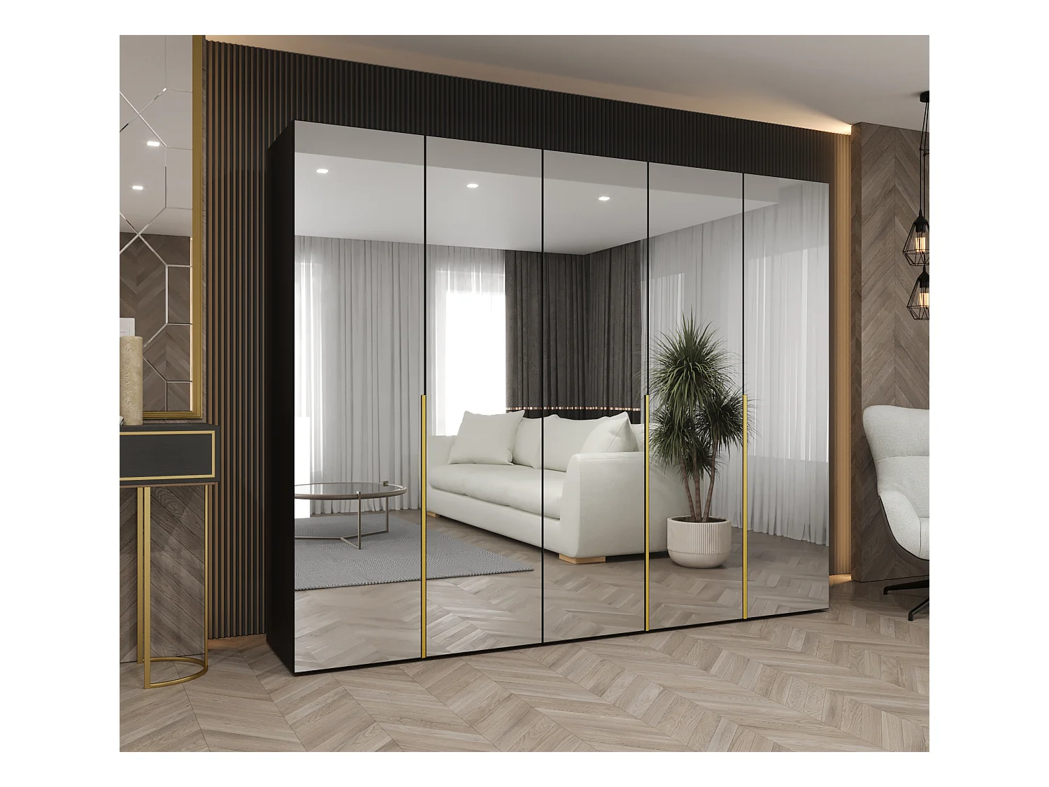 Armoire à portes battantes Alicante 3 202/250/52 5 portes (noir/doré)