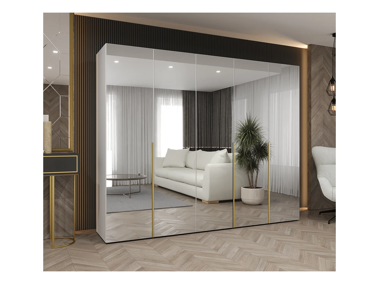 Armoire à portes battantes Alicante 3 202/250/52 5 portes (blanc/doré)