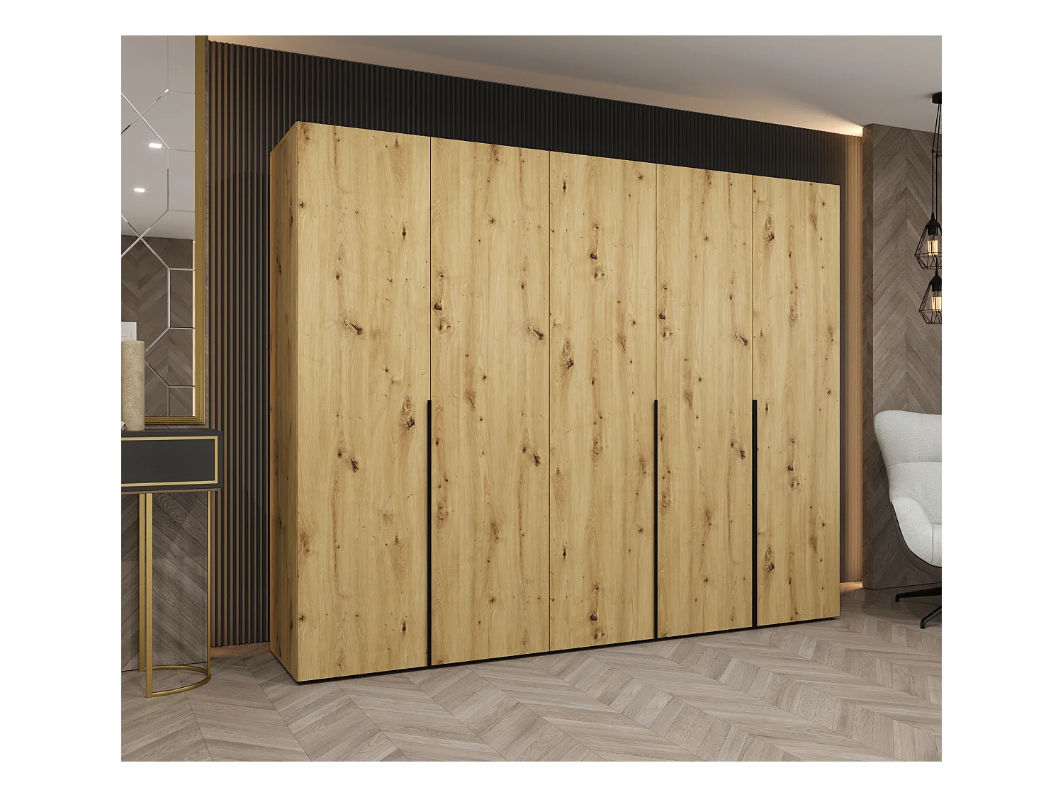 Armoire à portes battantes Alicante 1 202/250/52 5 portes (artisan/noir)