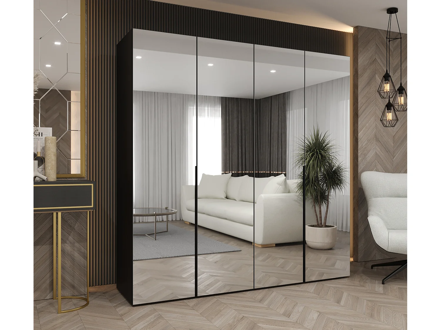 Draaideurkast Alicante 3 202/200/52 4-deurs  (wit/goud)